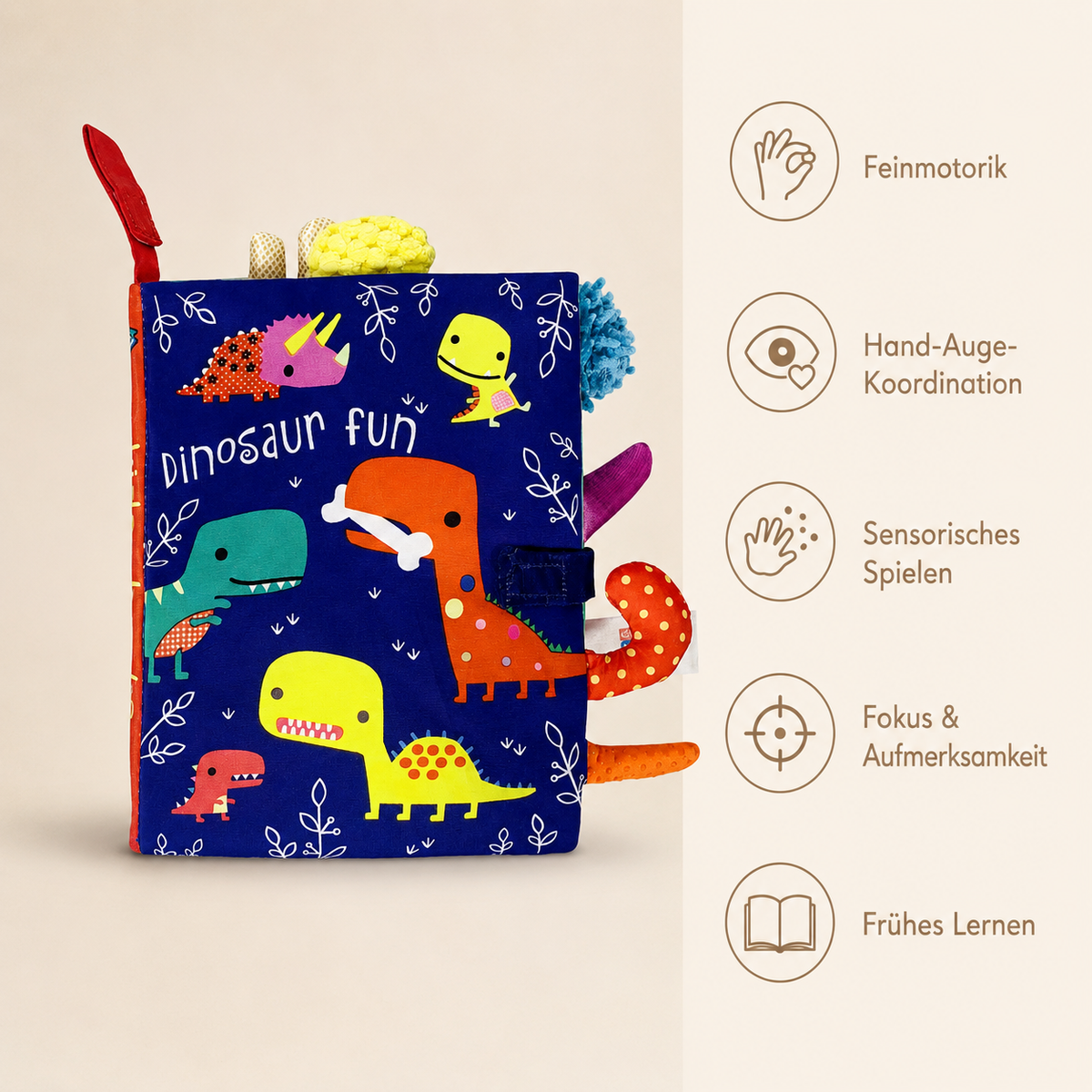 Montessori Stoffbuch Dinosaurier