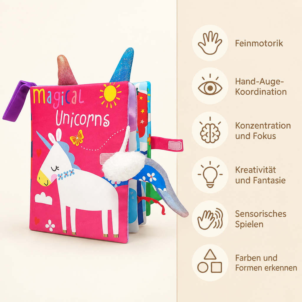 Montessori Stoffbuch Einhorn