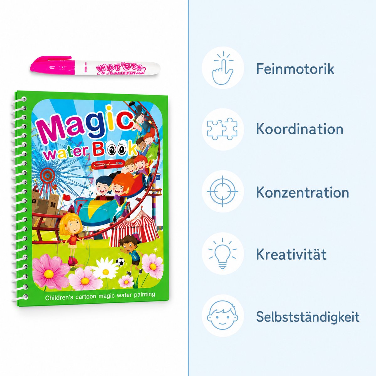 Montessori-Wassermalbuch mit Freizeitparkmotiven