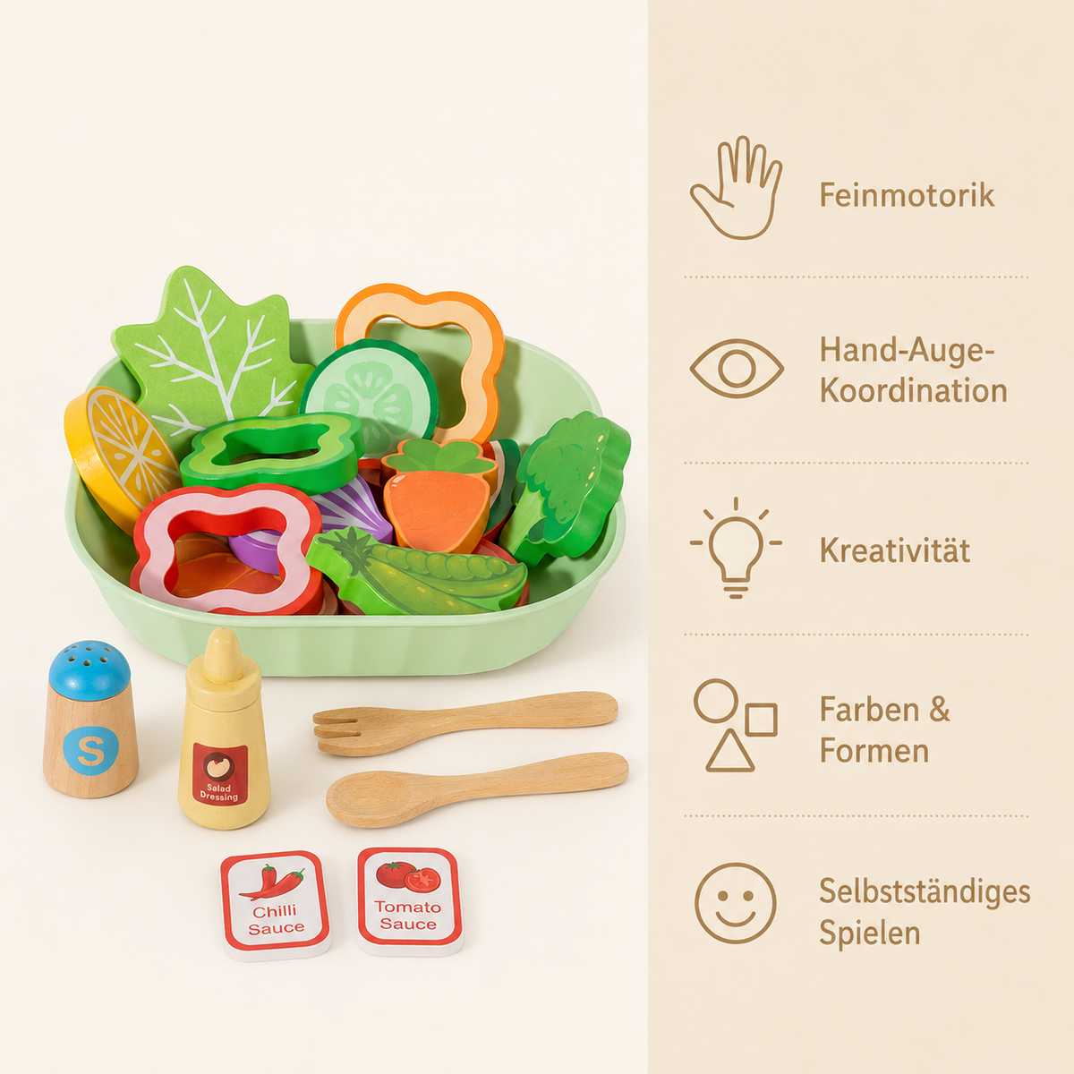 Montessori Salat-Set aus Holz