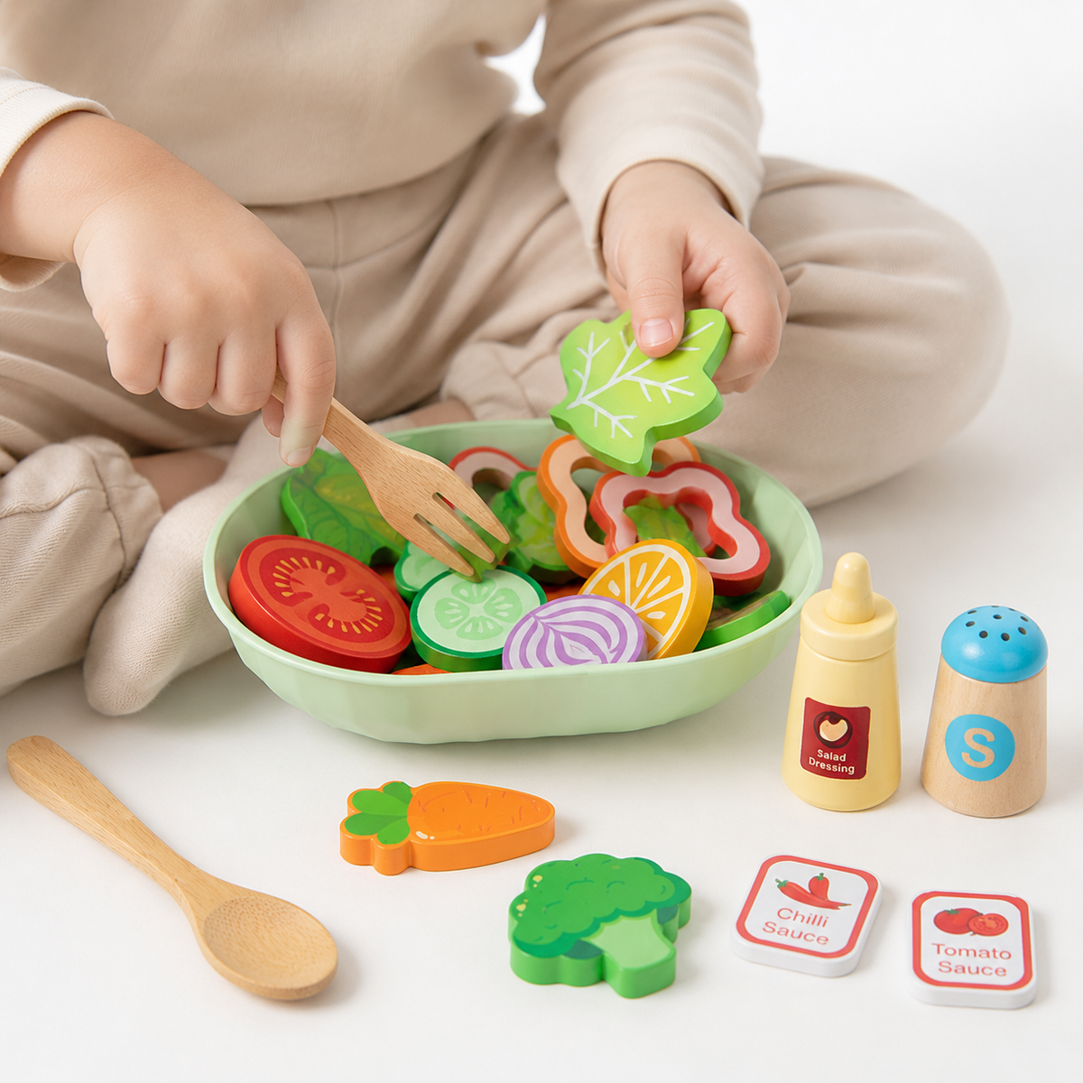 Montessori Salat-Set aus Holz
