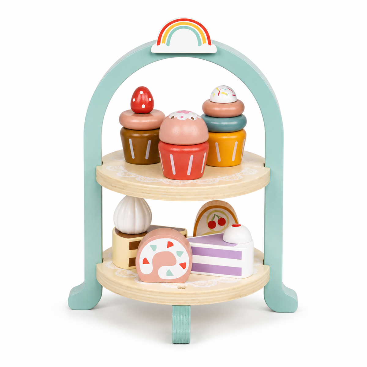 Montessori-Etagere mit Kuchen aus Holz