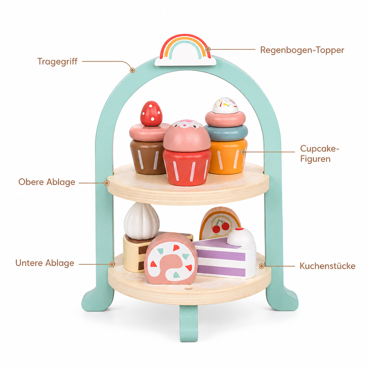 Montessori-Etagere mit Kuchen aus Holz