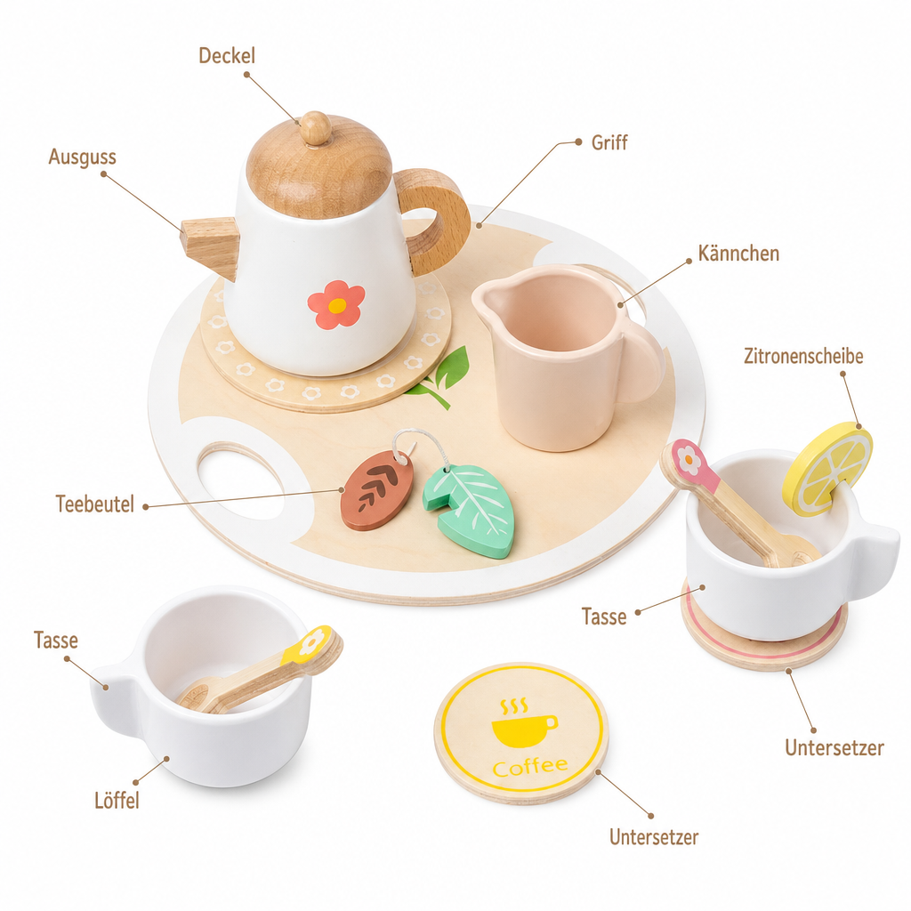 Holz-Teeservice für Kinder – Rollenspiel-Set - Pointe des choses