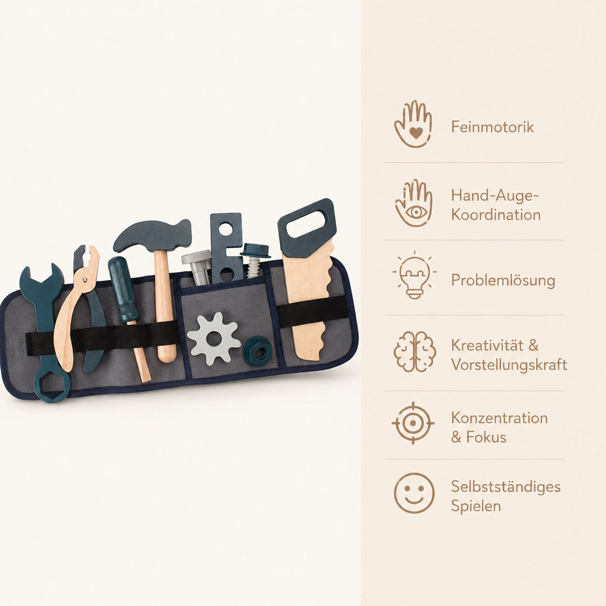 Holz-Werkzeuggürtel für Kinder mit Werkzeug - Avec Bénéfices