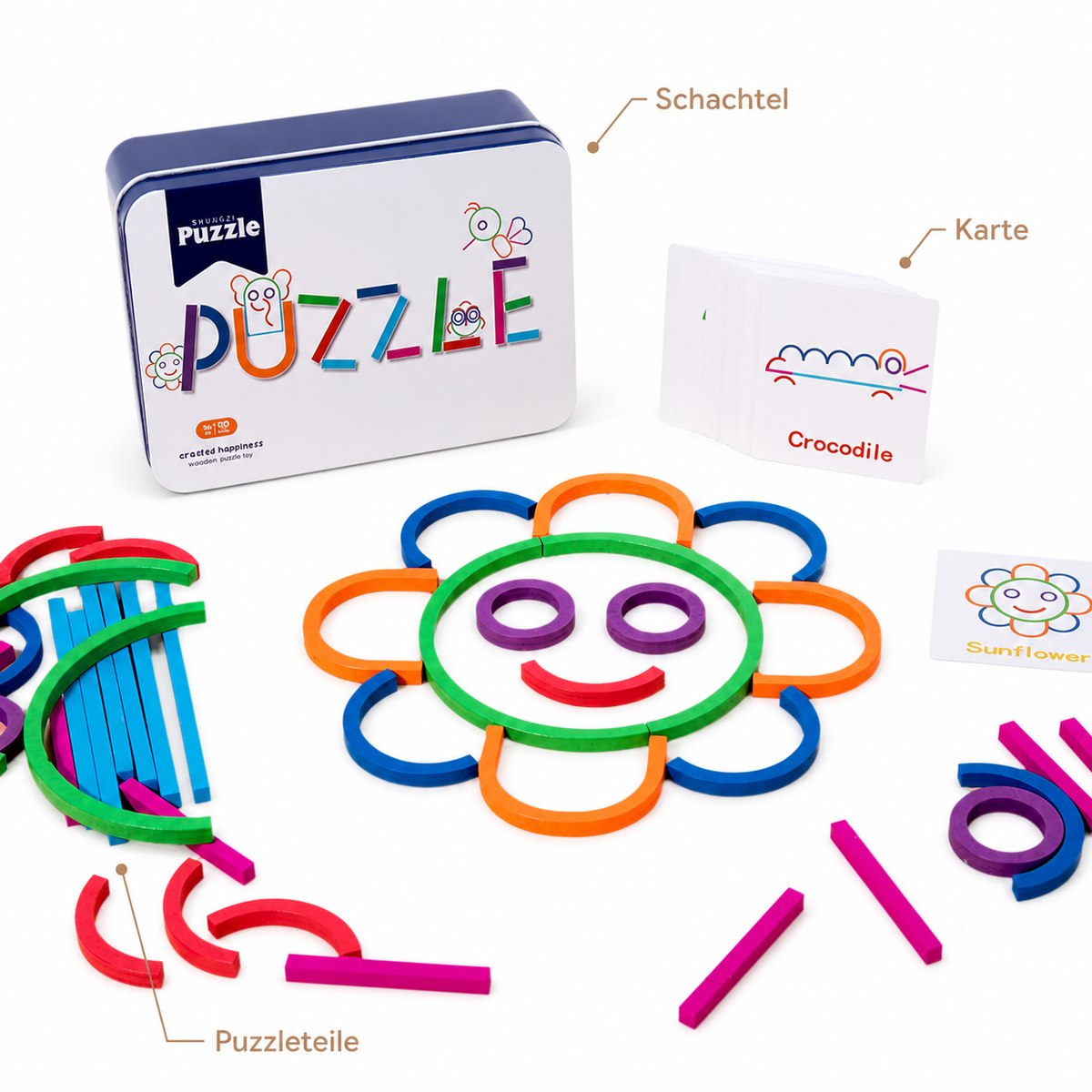 Kids Wooden Ring Early Education Shape Board Kindergarten Wooden Creative Puzzle Building Blocks Match Montessori Education Toys - Pointe des choses