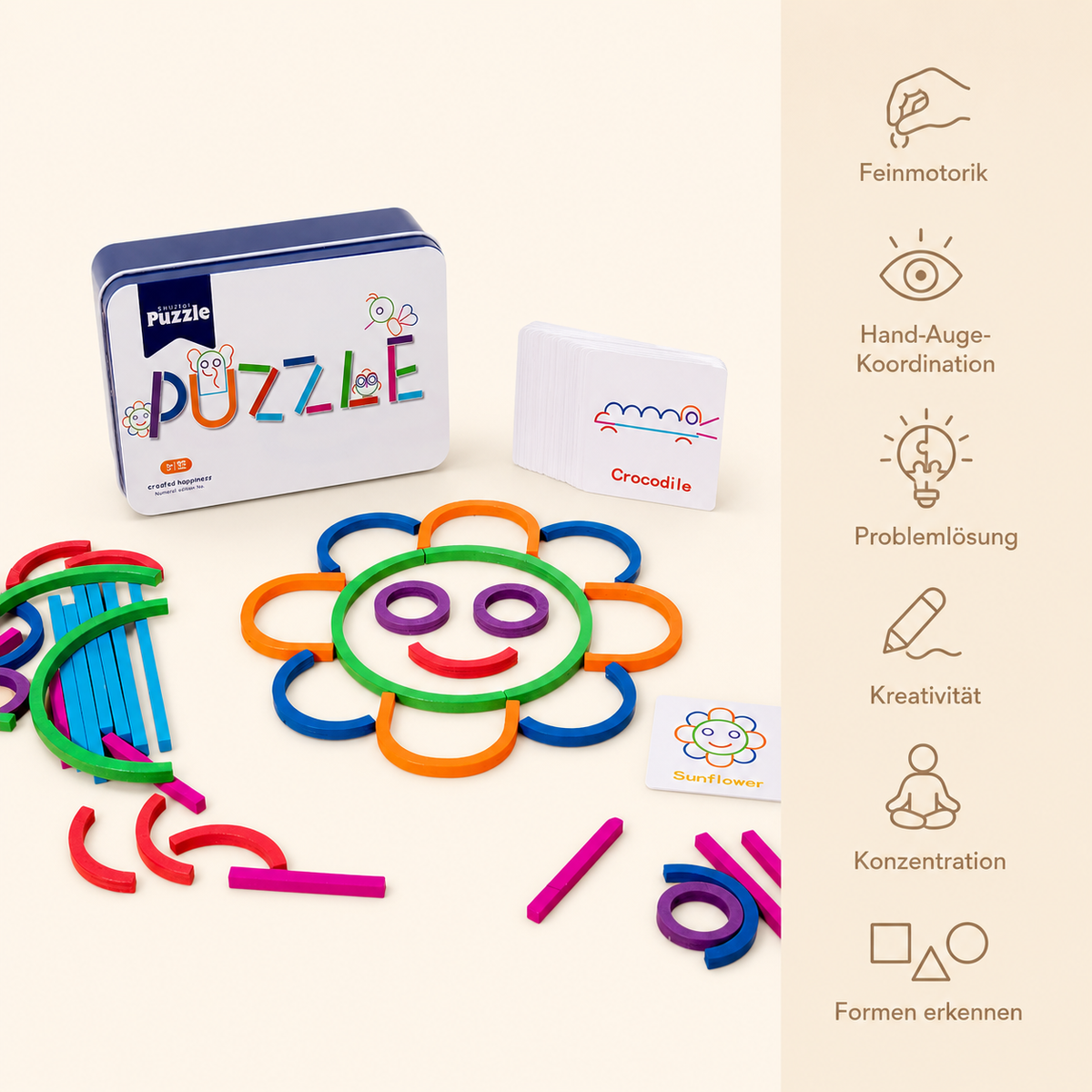 Kids Wooden Ring Early Education Shape Board Kindergarten Wooden Creative Puzzle Building Blocks Match Montessori Education Toys - Avec Bénéfices