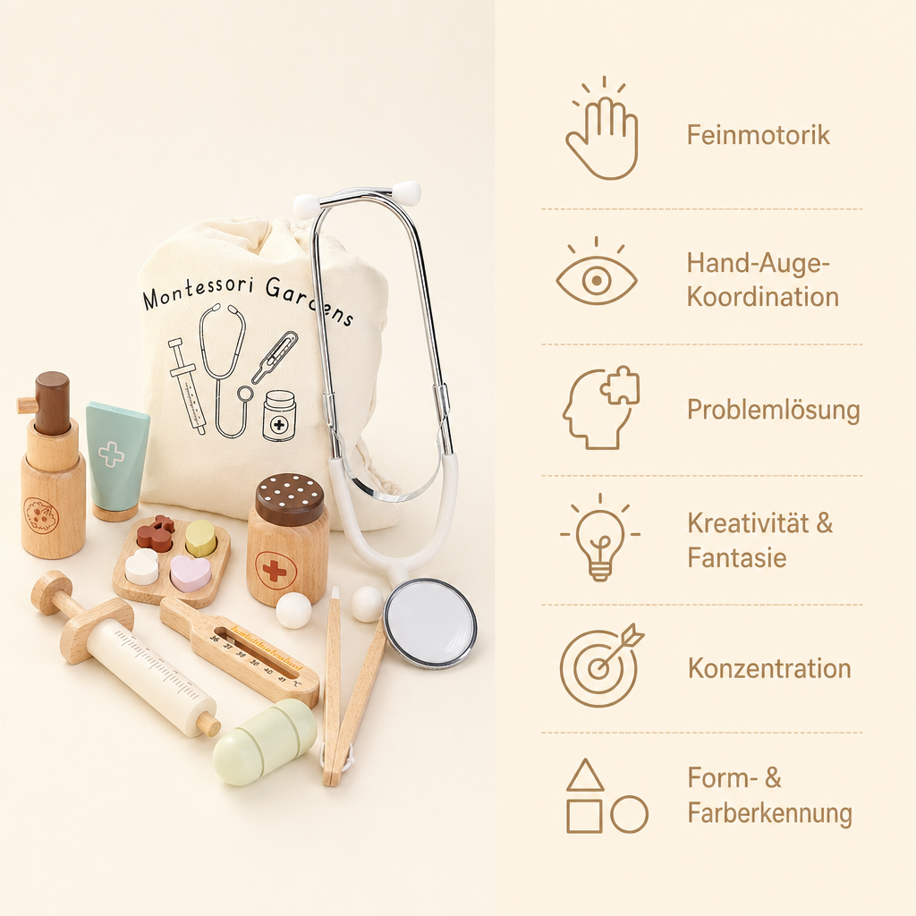 Montessori Arztkoffer aus Holz - Avec Bénéfices