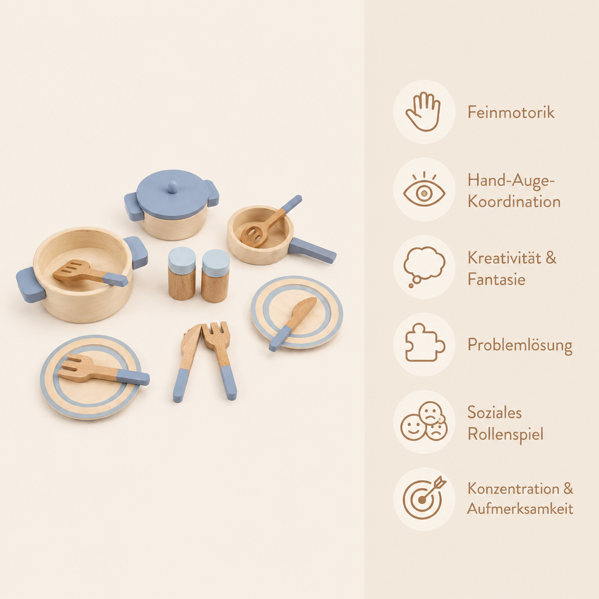 Montessori Kochgeschirr-Set aus Holz - Avec Bénéfices Bild
