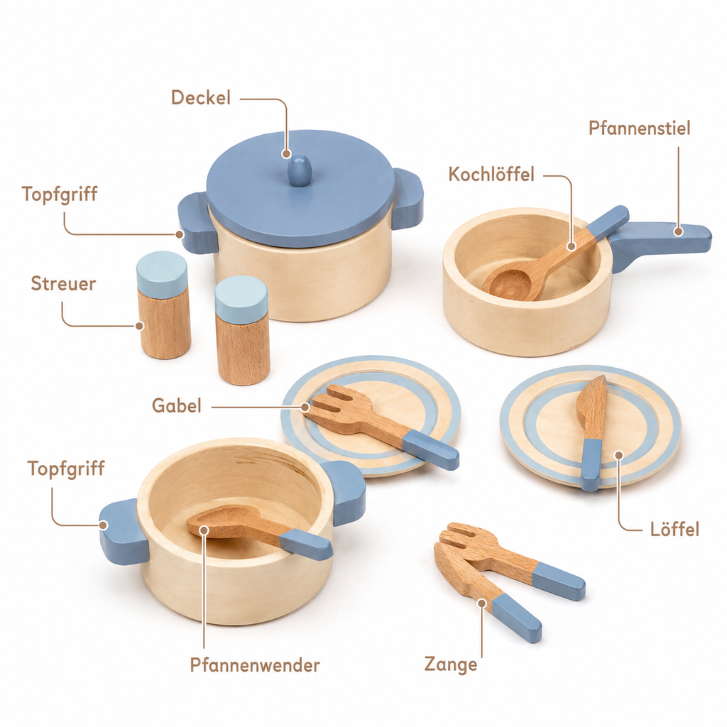 Montessori Kochgeschirr-Set aus Holz - Pointe des choses
