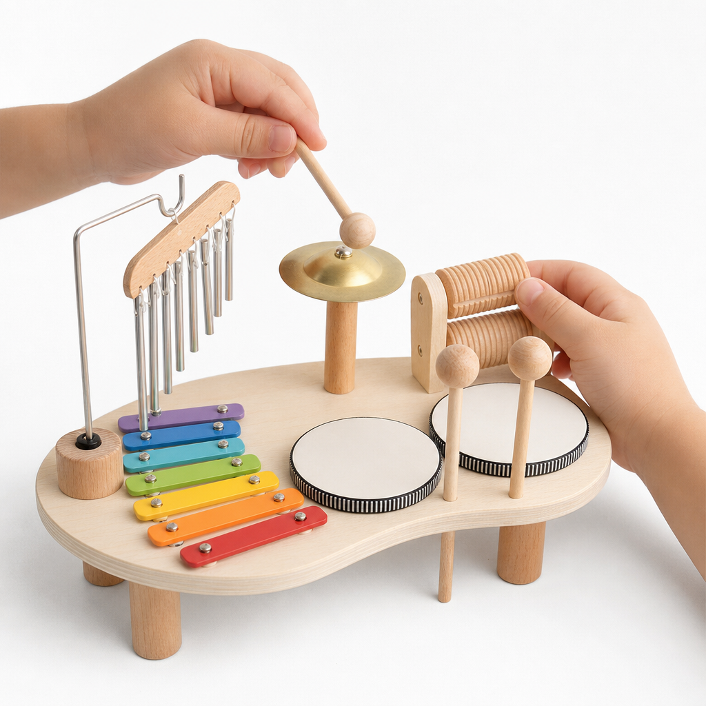Montessori-Musikinstrumente-Set aus Holz - Entrain de jouer, mais avec les caractéristiques