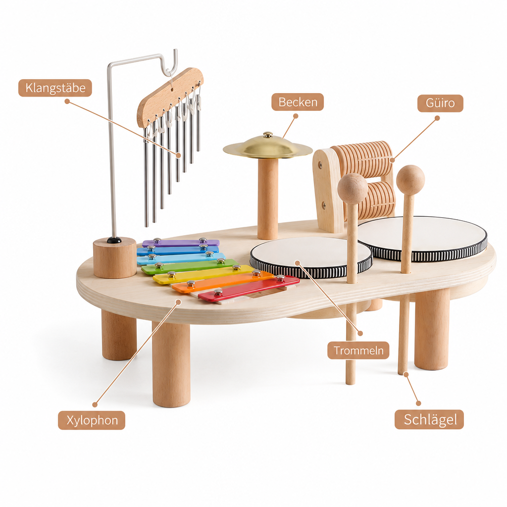 Montessori-Musikinstrumente-Set aus Holz - Pointe des choses