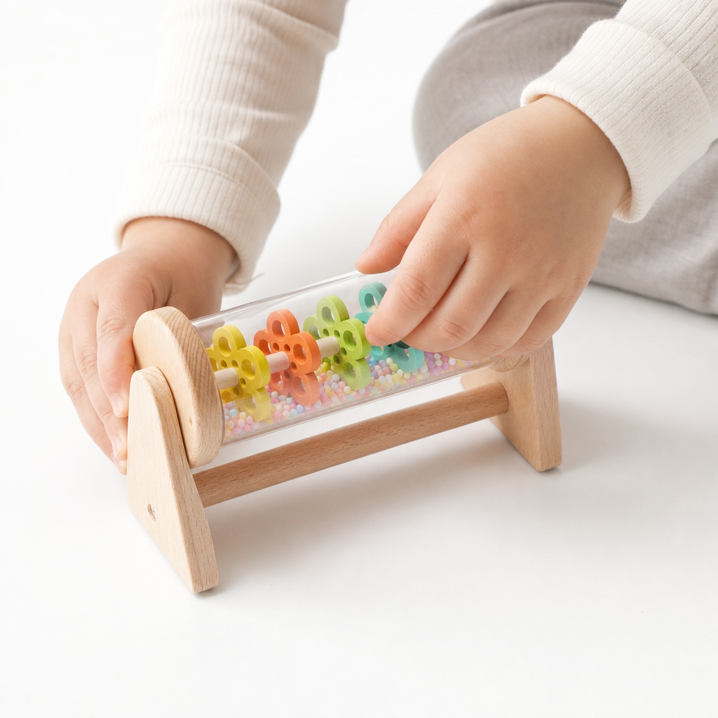 Montessori-Regenrassel aus Holz - Entrain de jouer fond blanc