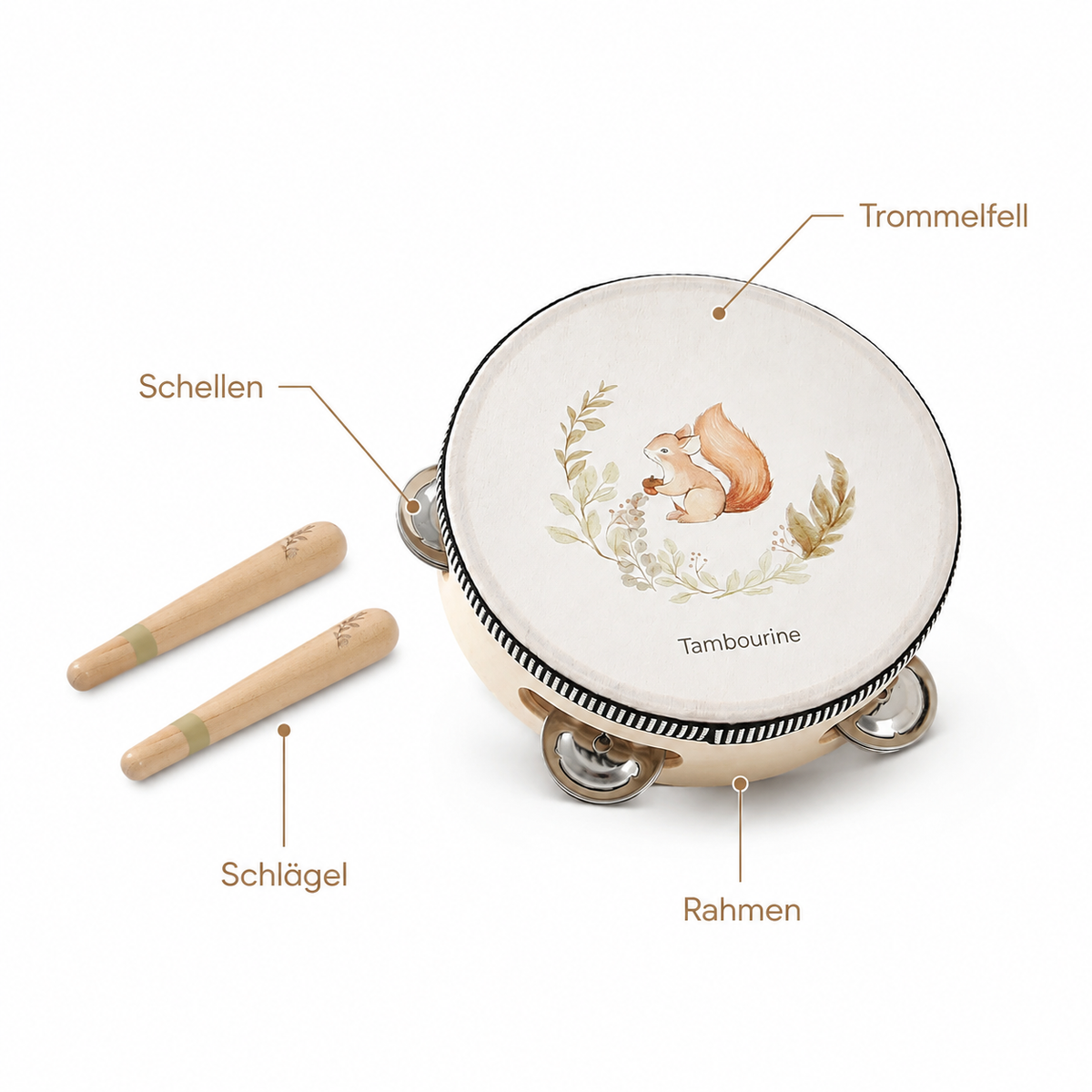 Montessori-Tamburin mit Schlägeln - Pointe des choses