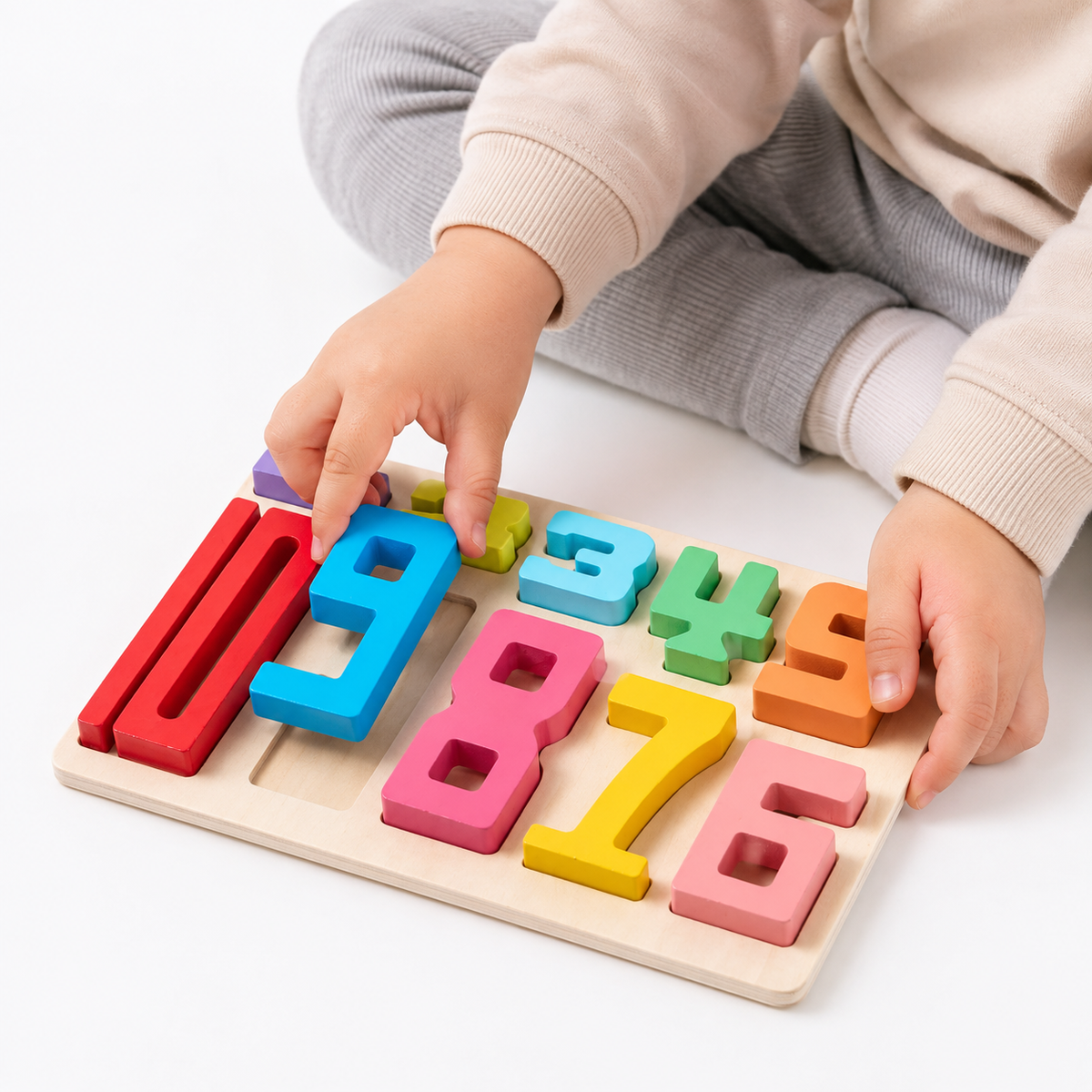 Montessori-Zahlenpuzzle mit 10 Holzteilen - Entrain de jouer fond blanc