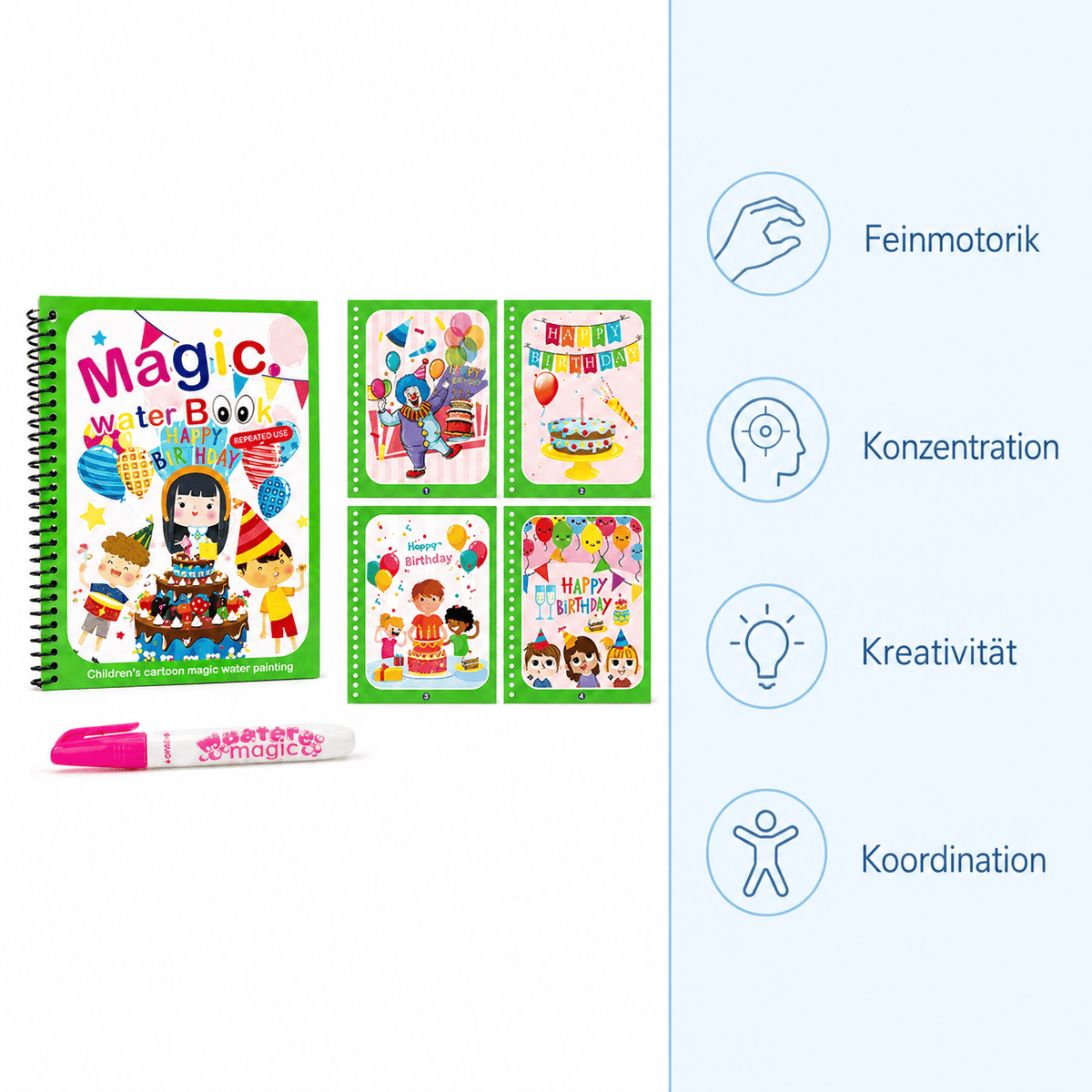 Montessoriland Montessori-Wassermalbuch mit Geburtstagsmotiven