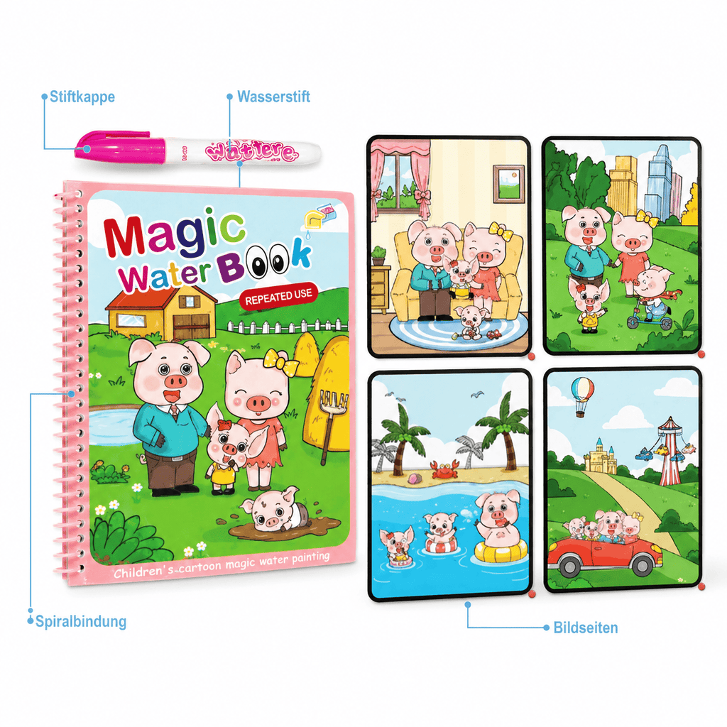 Montessoriland Montessori-Wassermalbuch mit Schweinchenmotiven