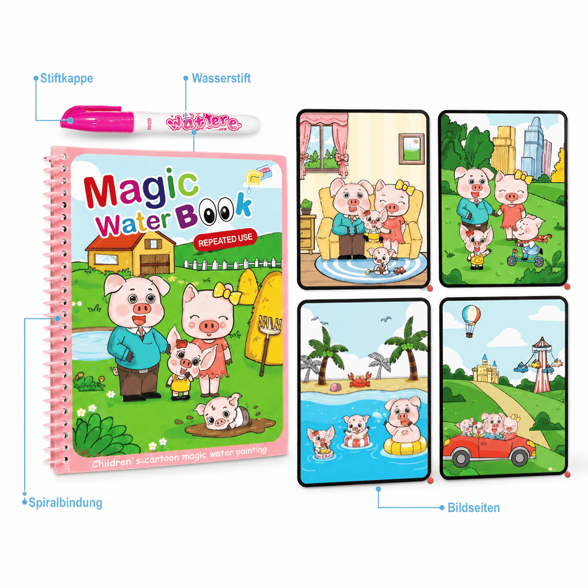Montessoriland Montessori-Wassermalbuch mit Schweinchenmotiven