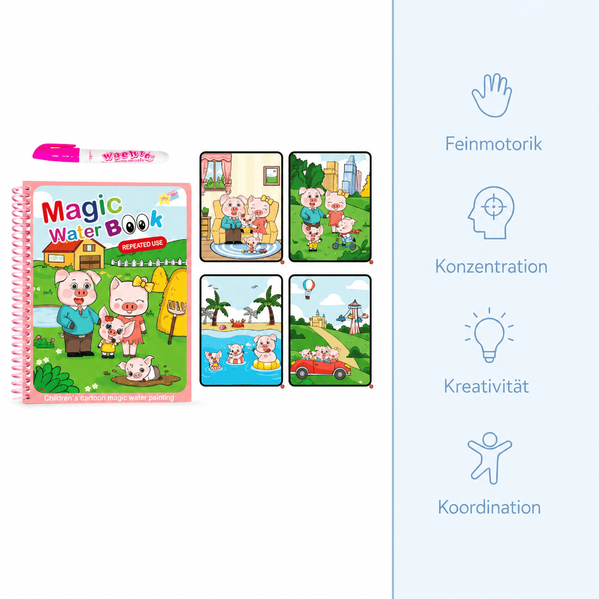 Montessoriland Montessori-Wassermalbuch mit Schweinchenmotiven Bild