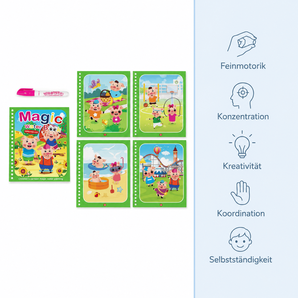 Montessoriland Montessori-Wassermalbuch mit Schweinchenmotiven