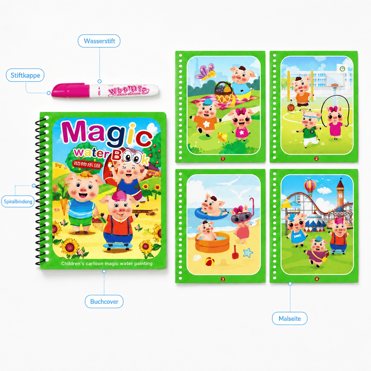 Montessoriland Montessori-Wassermalbuch mit Schweinchenmotiven