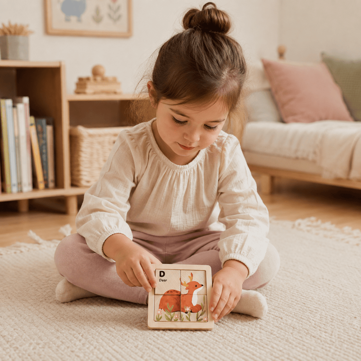 Montessoriland Montessori-Würfelpuzzle mit Reh-Motiv