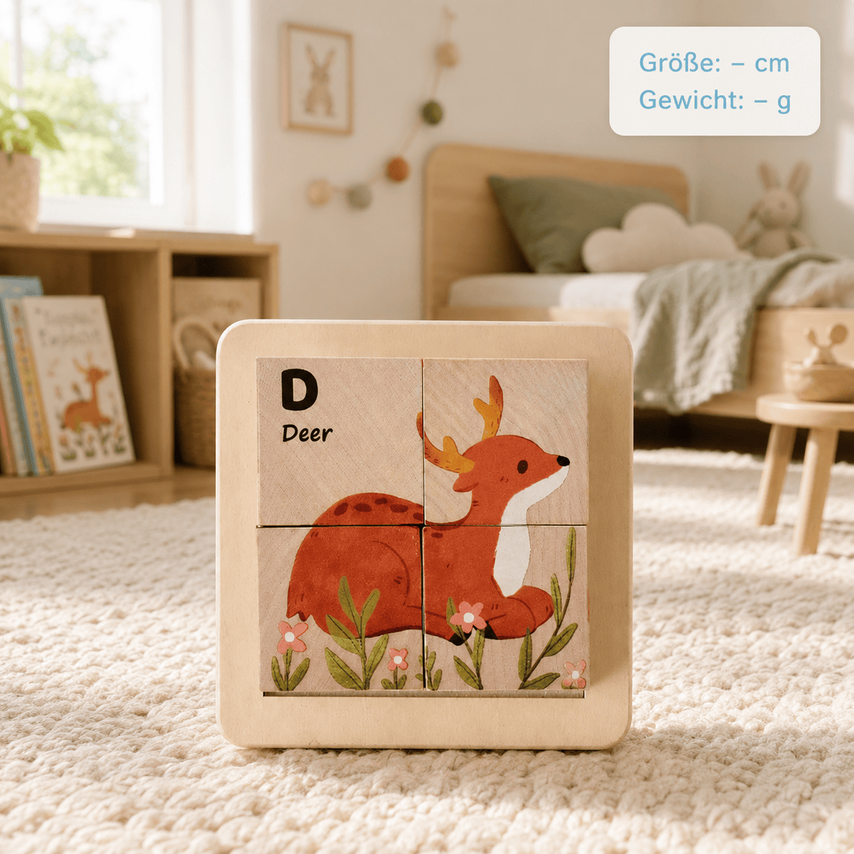 Montessoriland Montessori-Würfelpuzzle mit Reh-Motiv
