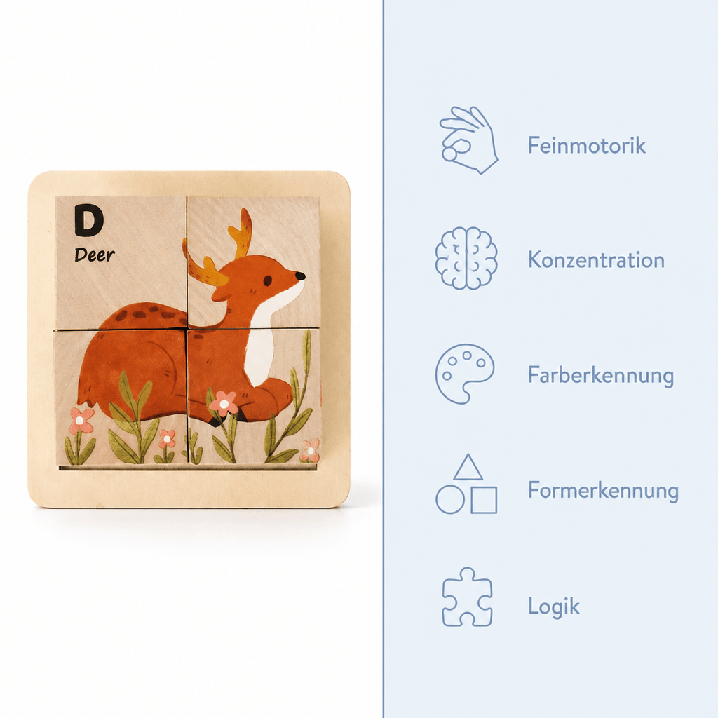 Montessoriland Montessori-Würfelpuzzle mit Reh-Motiv