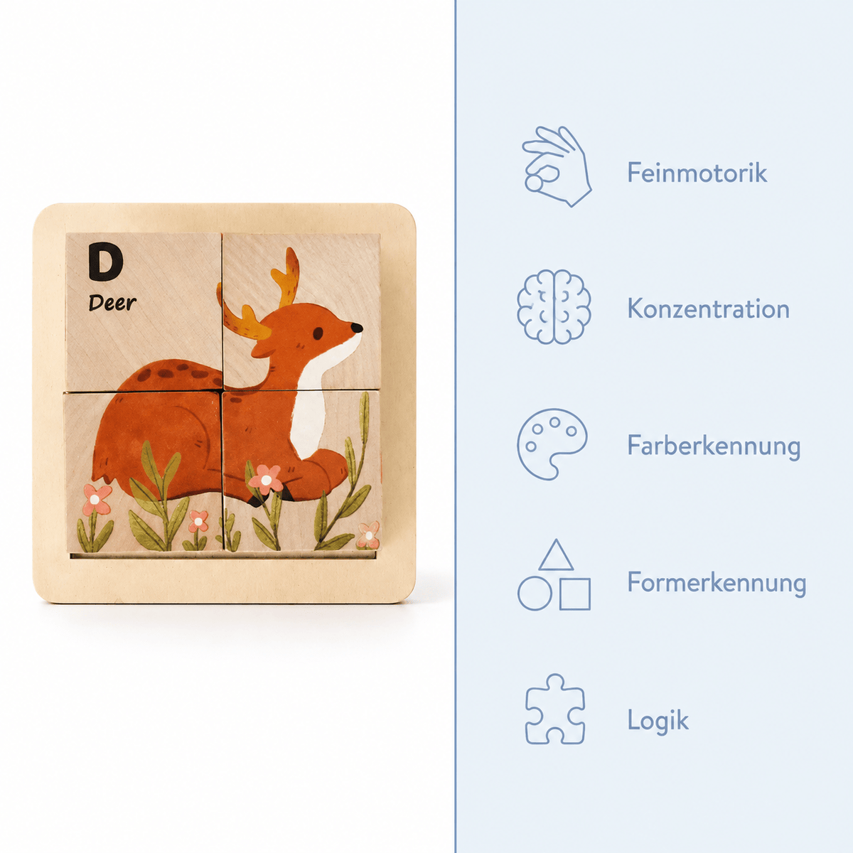 Montessoriland Montessori-Würfelpuzzle mit Reh-Motiv