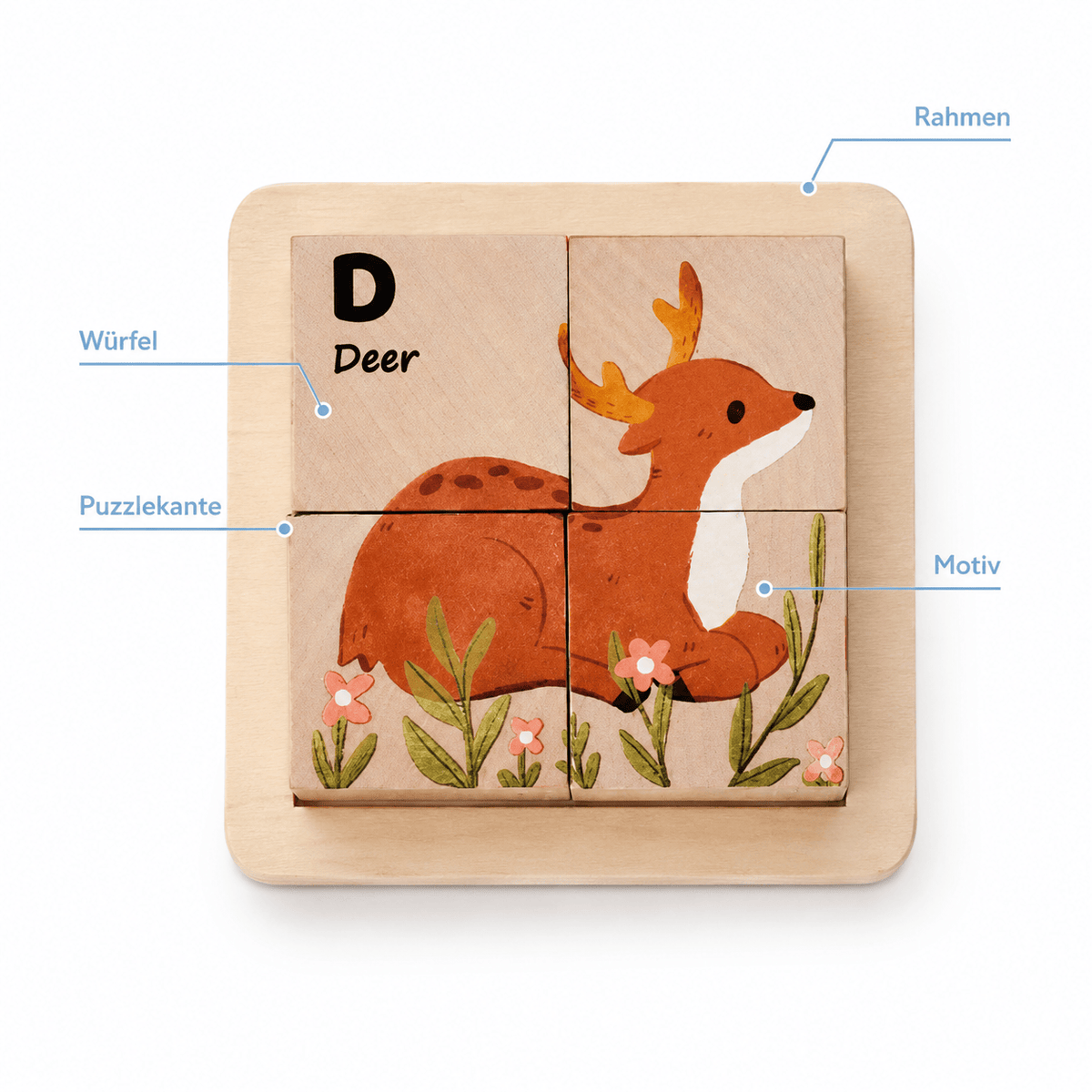 Montessoriland Montessori-Würfelpuzzle mit Reh-Motiv