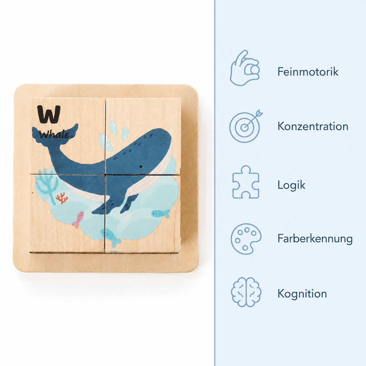 Montessoriland Montessori-Würfelpuzzle mit Wal-Motiv