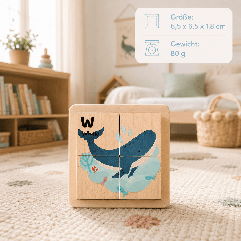 Montessoriland Montessori-Würfelpuzzle mit Wal-Motiv