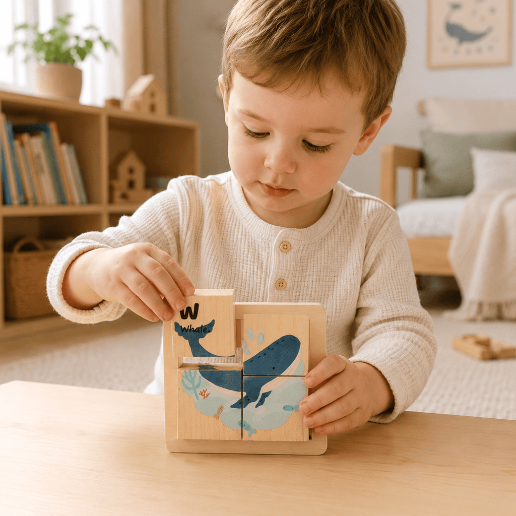 Montessoriland Montessori-Würfelpuzzle mit Wal-Motiv