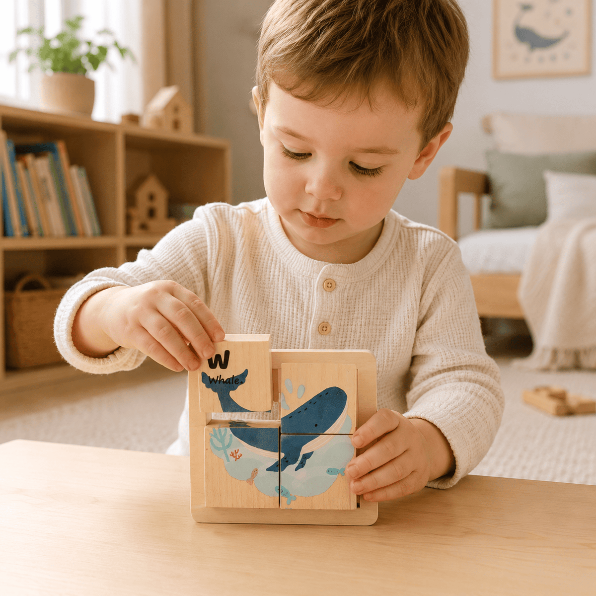 Montessoriland Montessori-Würfelpuzzle mit Wal-Motiv