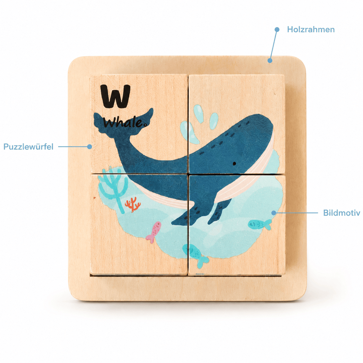 Montessoriland Montessori-Würfelpuzzle mit Wal-Motiv