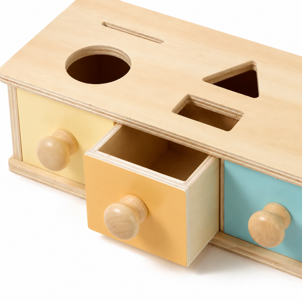 Toddlers Object Permanence Box - Watch, Drop, Discover - 3-in-1 - Close up