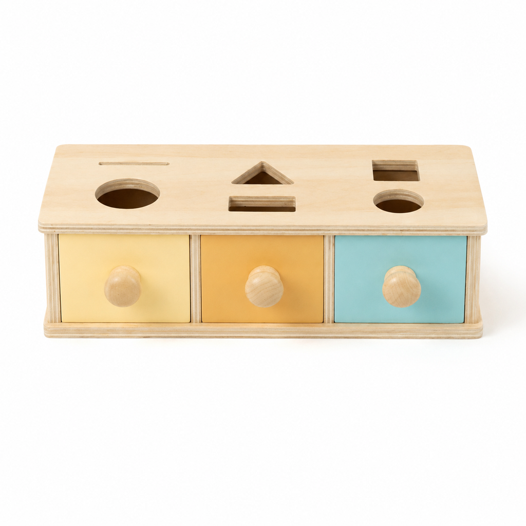 Toddlers Object Permanence Box - Watch, Drop, Discover - 3-in-1 - PackShot Principal
