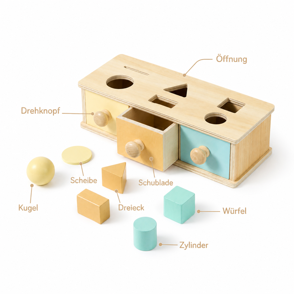 Toddlers Object Permanence Box - Watch, Drop, Discover - 3-in-1 - Pointe des choses