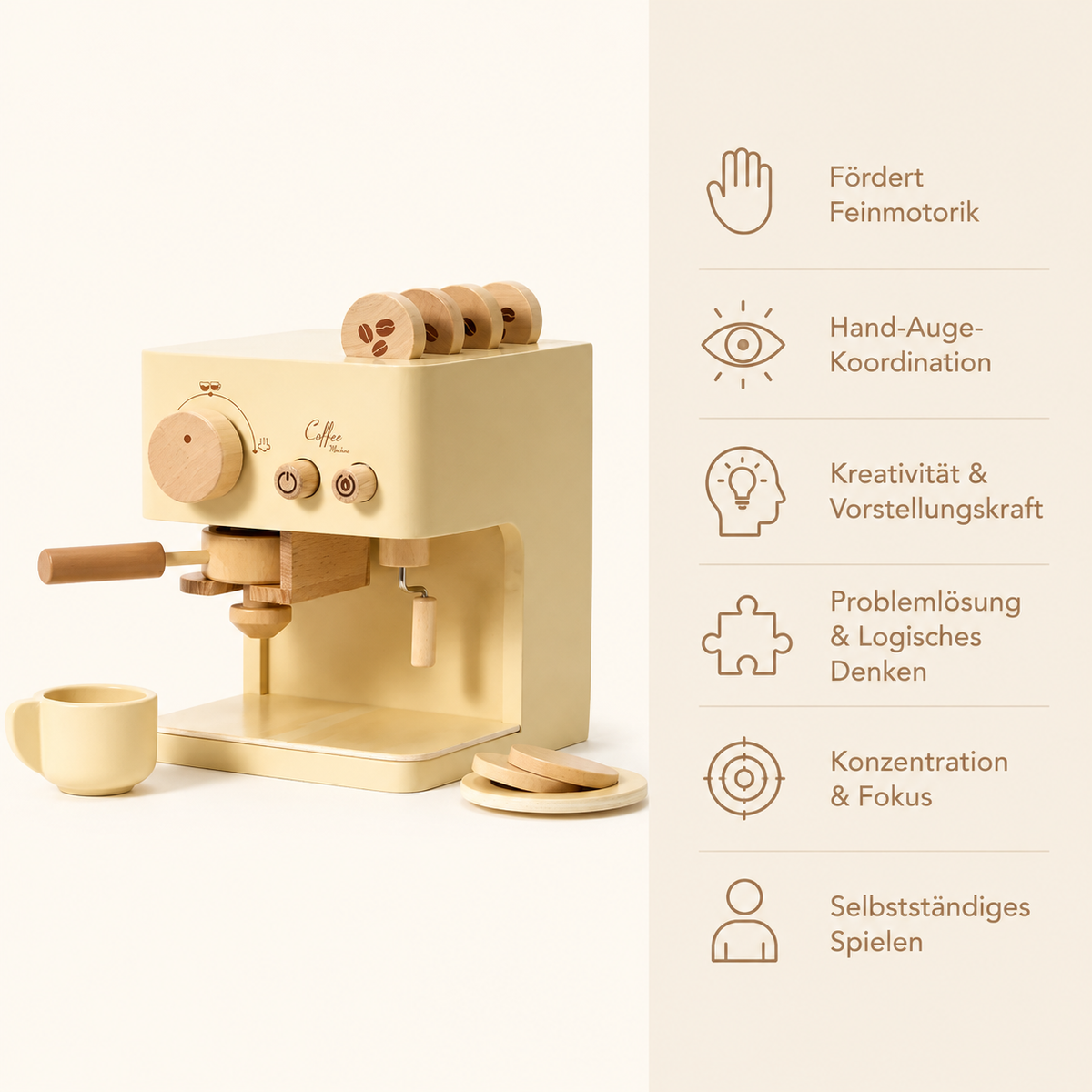 Toddlers Wooden Coffee Machine - Avec Bénéfices