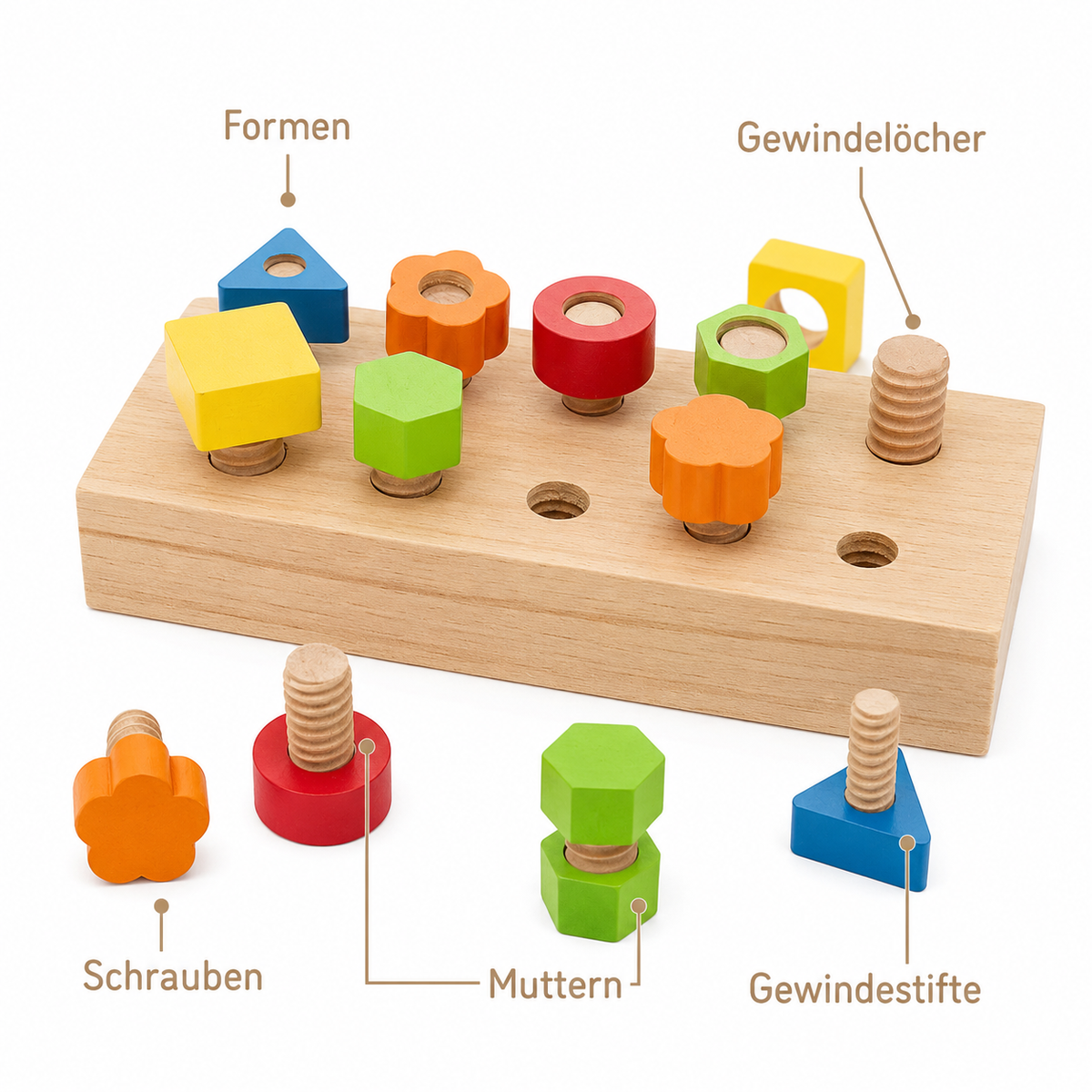 Wooden Nut Bolts Building Blocks Color Shape Sorter Toys Kids Montessori Matching Game Education Sensory Toys Fine Motor Skills - Pointe des choses