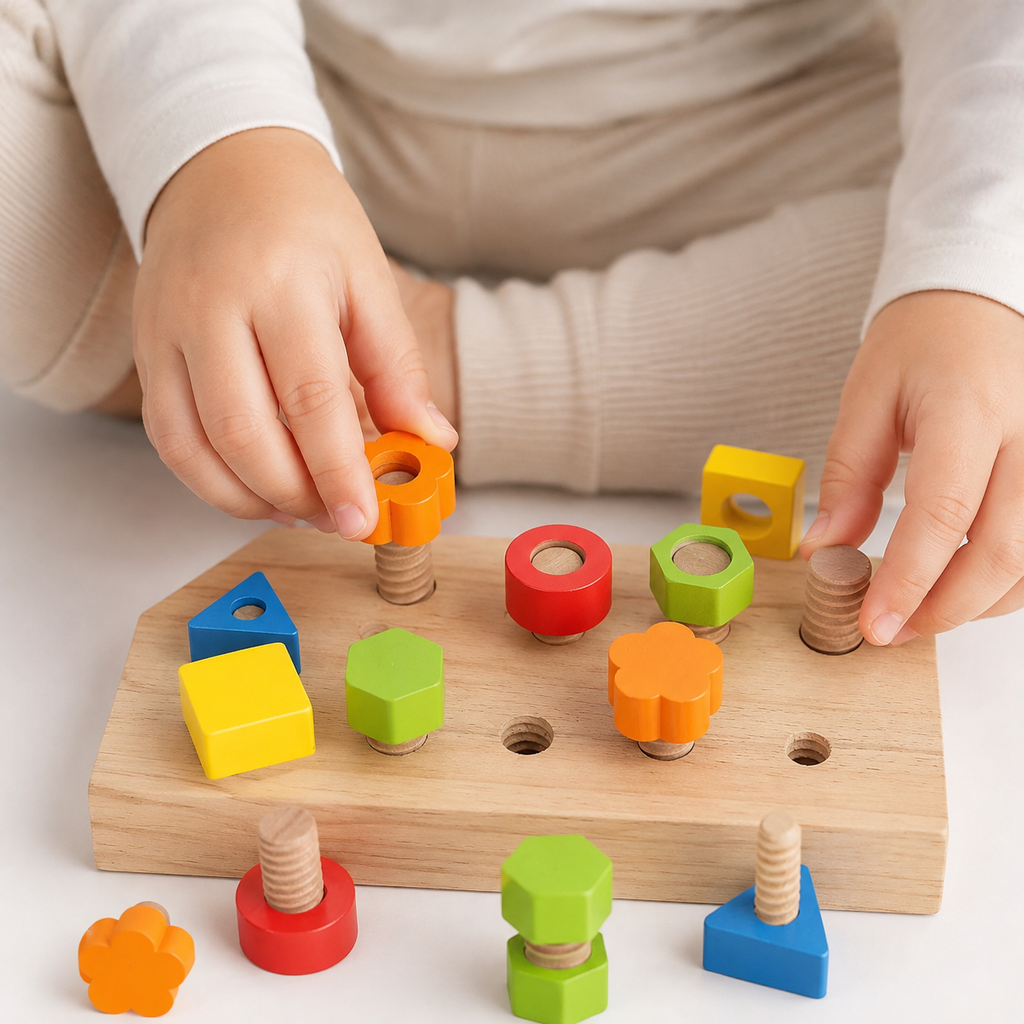 Wooden Nut Bolts Building Blocks Color Shape Sorter Toys Kids Montessori Matching Game Education Sensory Toys Fine Motor Skills - Entrain de jouer fond blanc