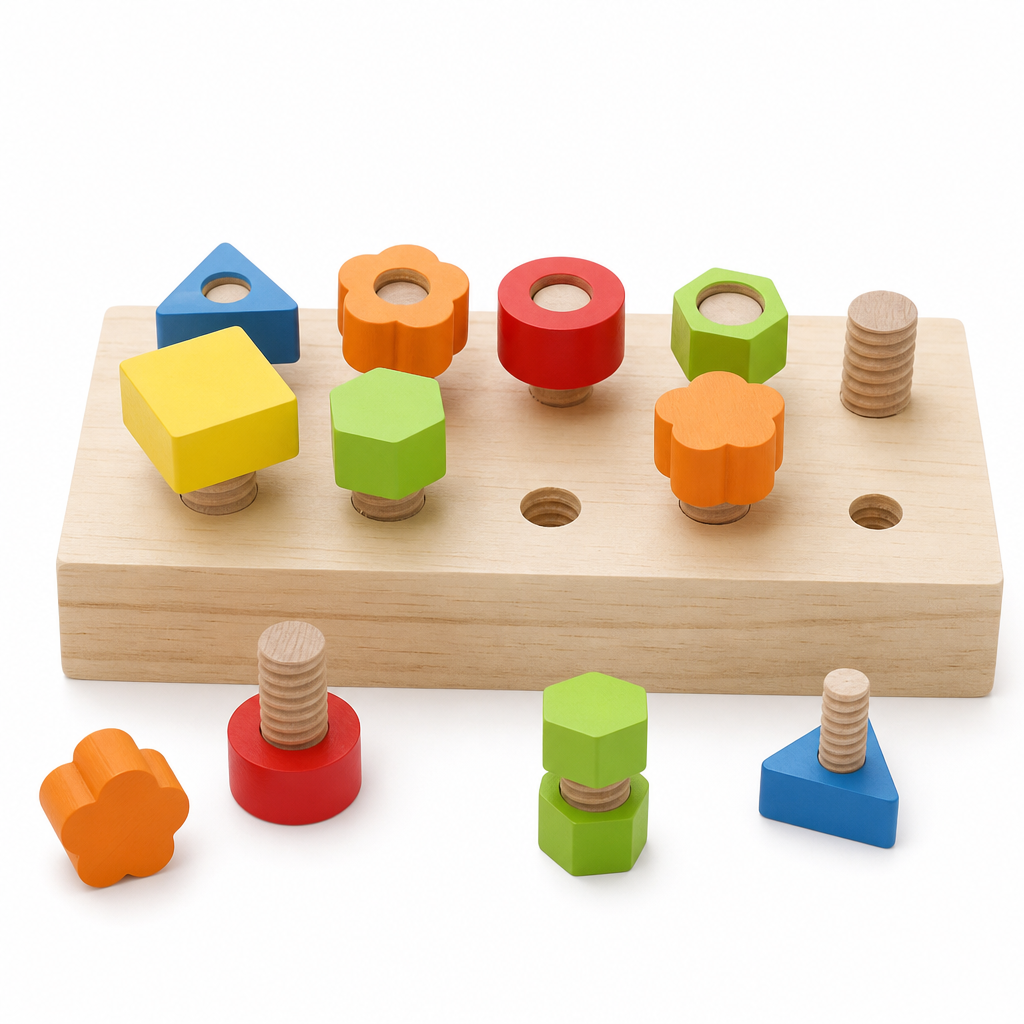Wooden Nut Bolts Building Blocks Color Shape Sorter Toys Kids Montessori Matching Game Education Sensory Toys Fine Motor Skills - PackShot Principal